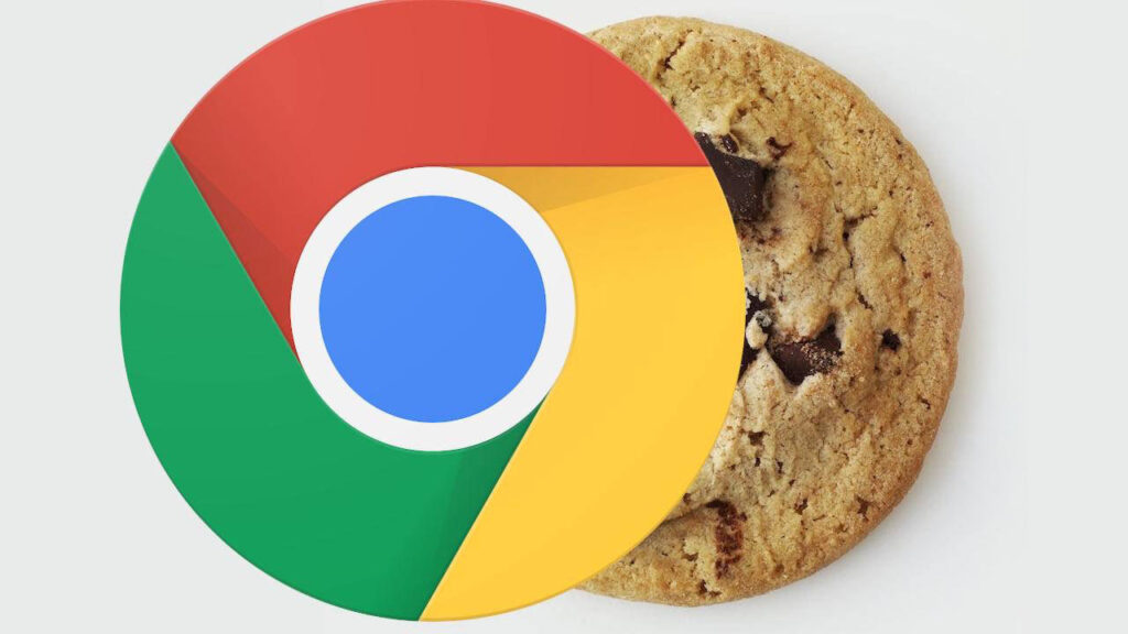 Google Chrome logo over a chocolate chip cookie